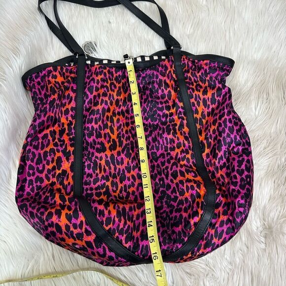 Henri Bendel NY Pink Leopard Print Softshell Satin Satchel Tote Shoulder Bag - Picture 11 of 17